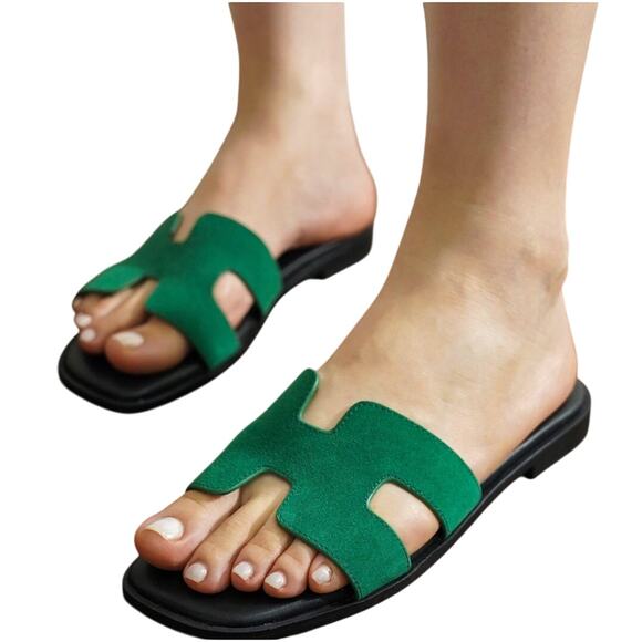 Project Cloud Women's 7 Green Suede Anti Slip Genuine Leather Open Toe Sandals - Picture 3 of 7